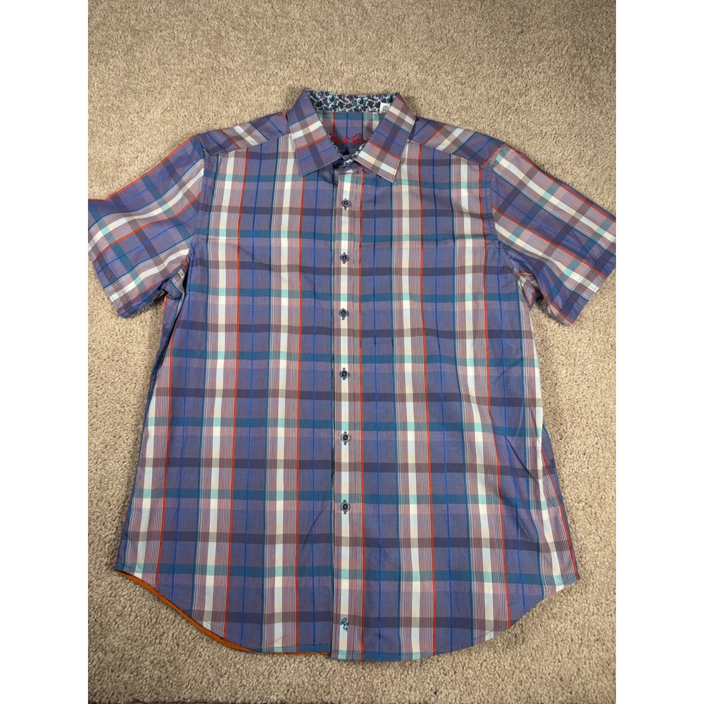 Robert Graham Mens XL Classic Fit Short Sleeve Plaid Button Down Shirt Blue